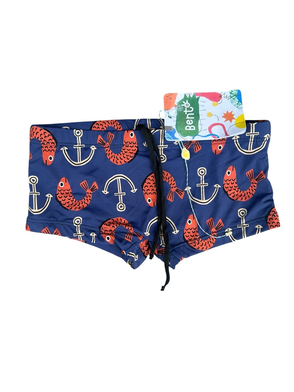 Fabula Bento Navy Euro Swim Shorts with Red Fish & Anchor Print NWT 4T Sailing
